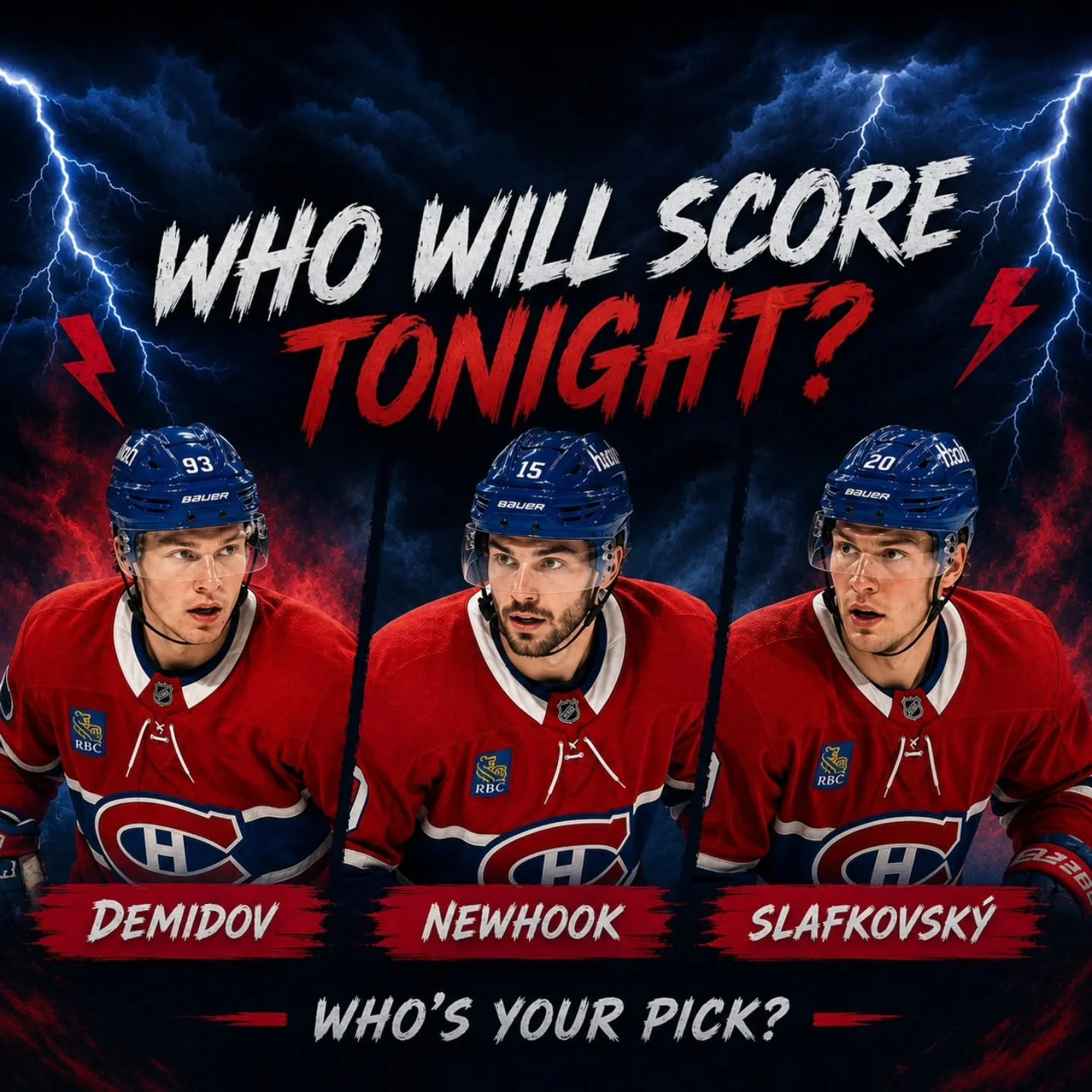 Who&rsquo;s scoring tonight? 👀🔥

We&rsquo;re calling:
 🏒 Demidov
🏒 Newhook
🏒 Slafkovsk&yacute;

One of them feels due for a big game tonight. Who&rsquo;s your pick? ⬇️