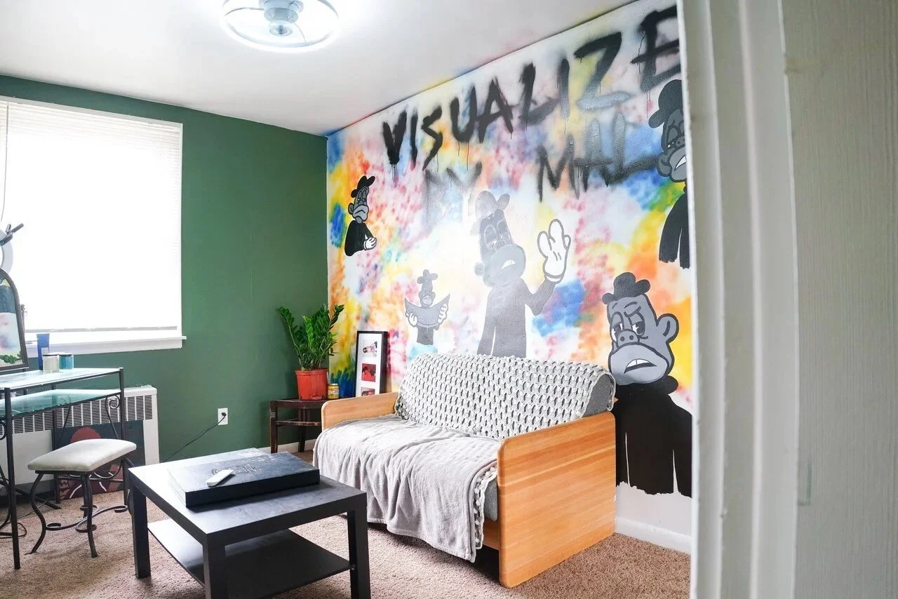 Custom mural painted in a photography studio