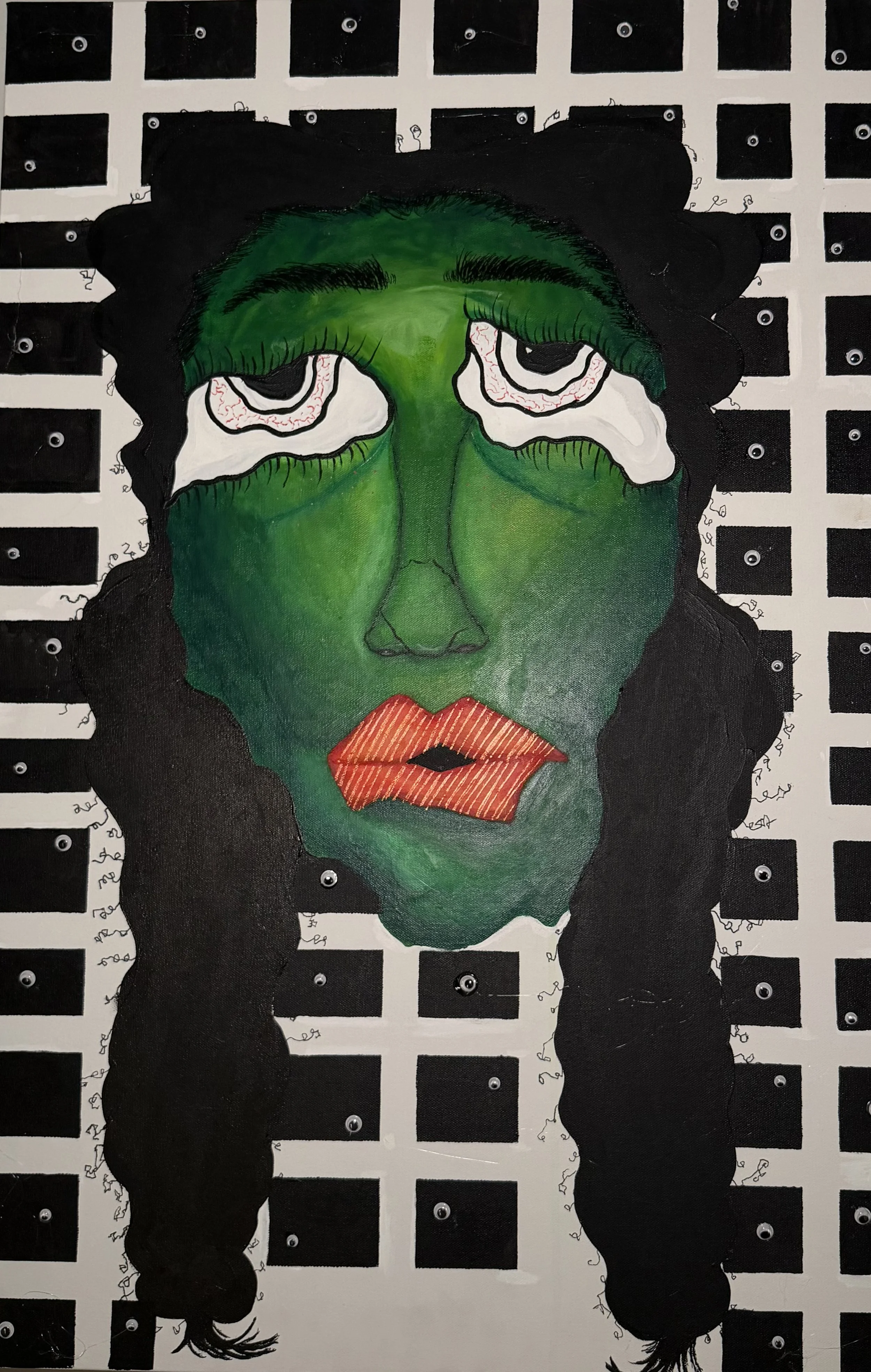 "Their Eyes were Watching" (2025)
24x36 Acrylic and Mixed Media on canvas
Apart of the Ugly Stages of Grief collection