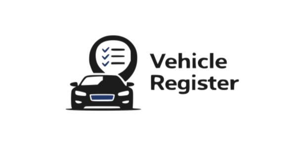 Logo of Vehicle Register with a car icon and checkmark list symbol.