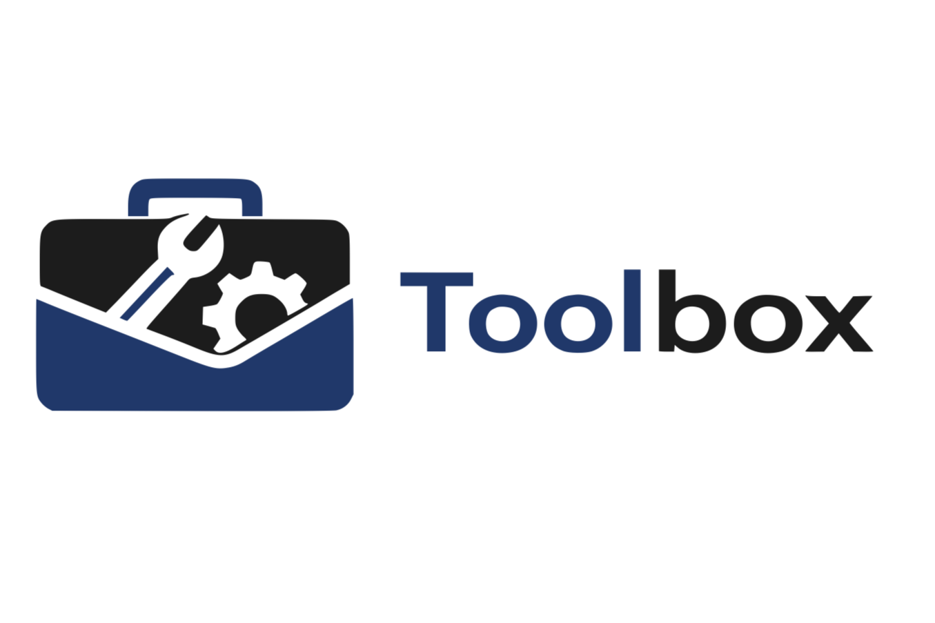 Logo with a toolbox icon featuring a wrench and gear, and the word 'Toolbox' written beside it.