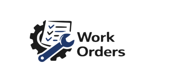 Icon of a gear with a checklist and wrench, with the text "Work Orders"