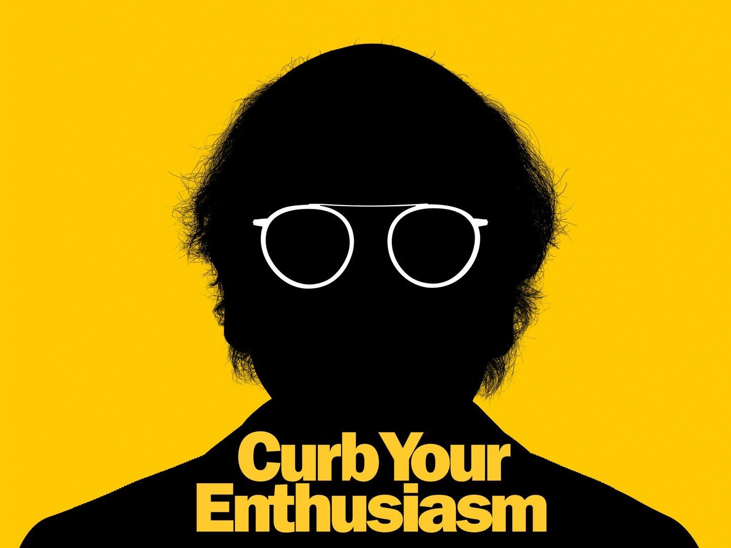 Silhouette of a person's head with sunglasses in front of a yellow background, with the text 'Curb Your Enthusiasm' underneath.