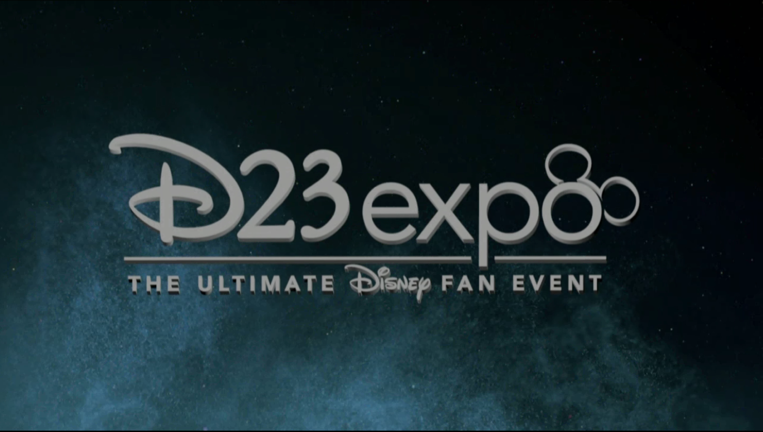 Logo for D23 Expo, Disney fan event, with a starry night sky background.