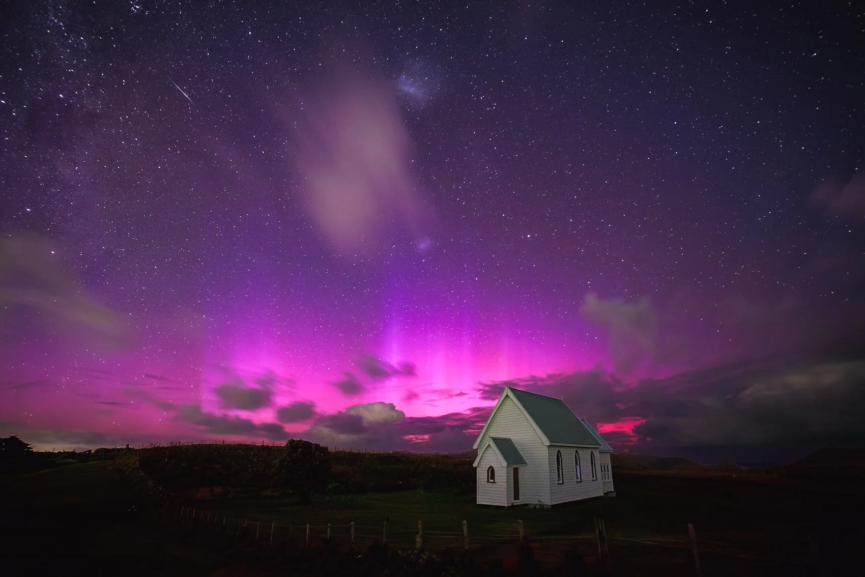 Aurora Australis Over Church Fine Art Print