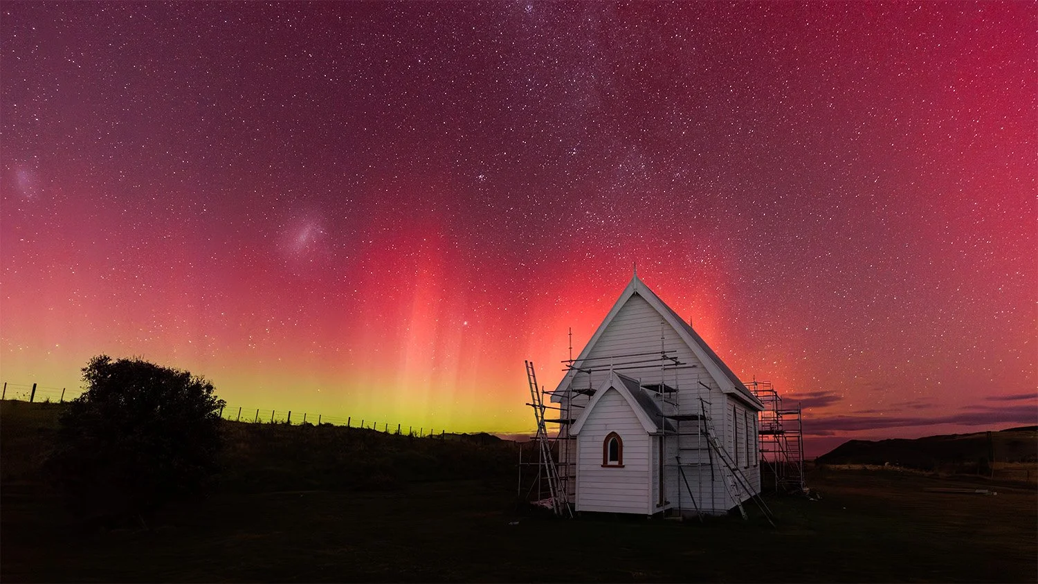Aurora Australis Over Auckland Church, 2024