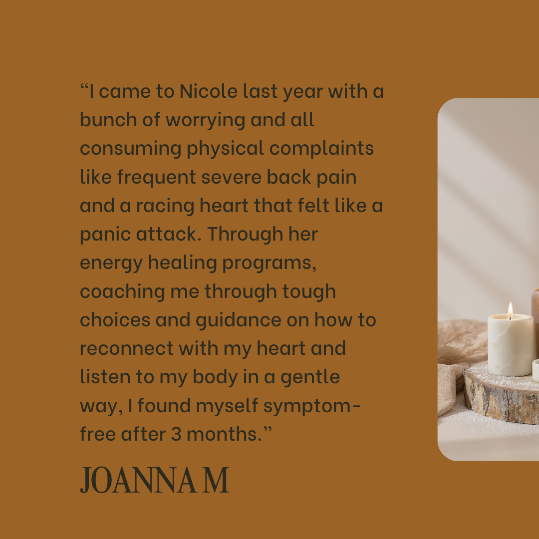 A quote about health and healing on a brown background with an image of candles and wood on the right side.