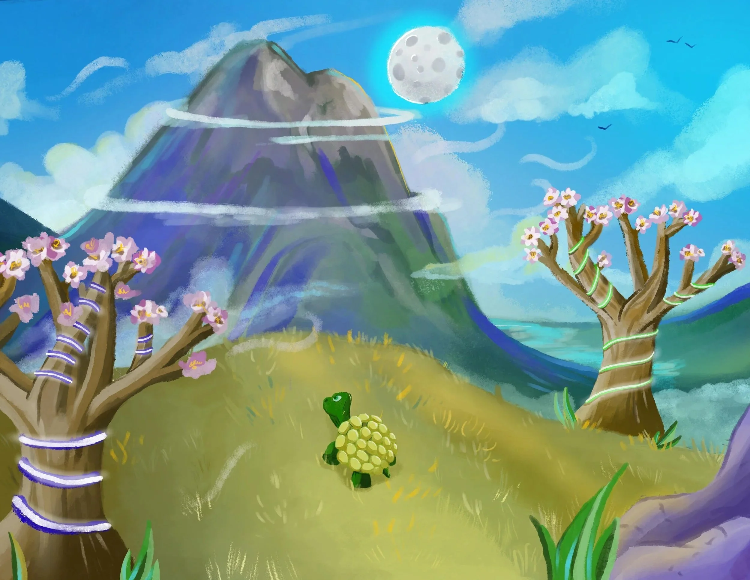 Mountain Scenery, January 2025
This is an original landscape I created utilizing multiple inspirations from places. I was inspired by Mt. Kilimanjaro in Tanzania, and the amazing trees on the Yemeni island of Socotra. Using those places, I combined m