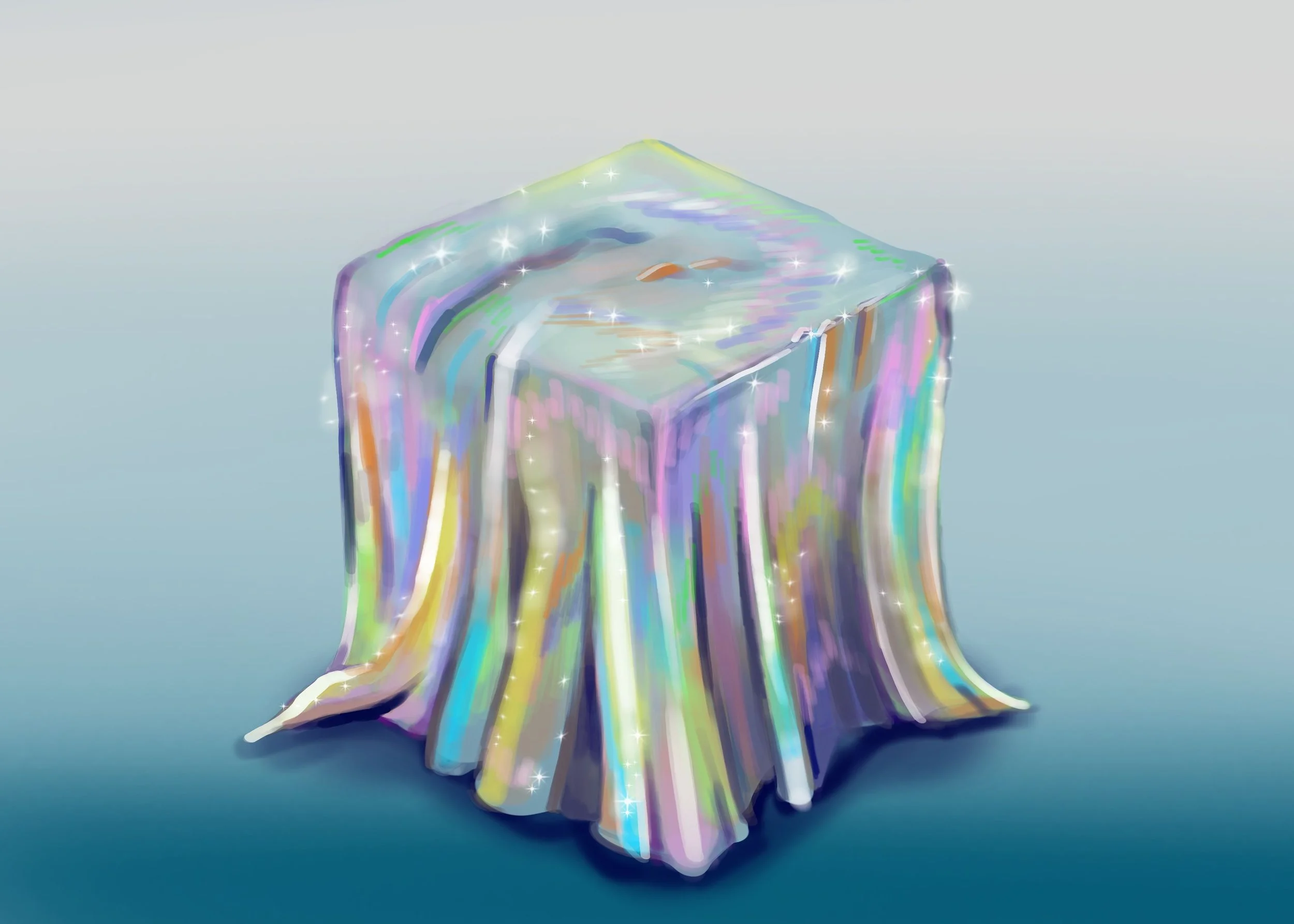 Holographic Fabric Material Study, April 2025.
This was a study I did in class, looking at holographic fabric and replicating it on a cube. 