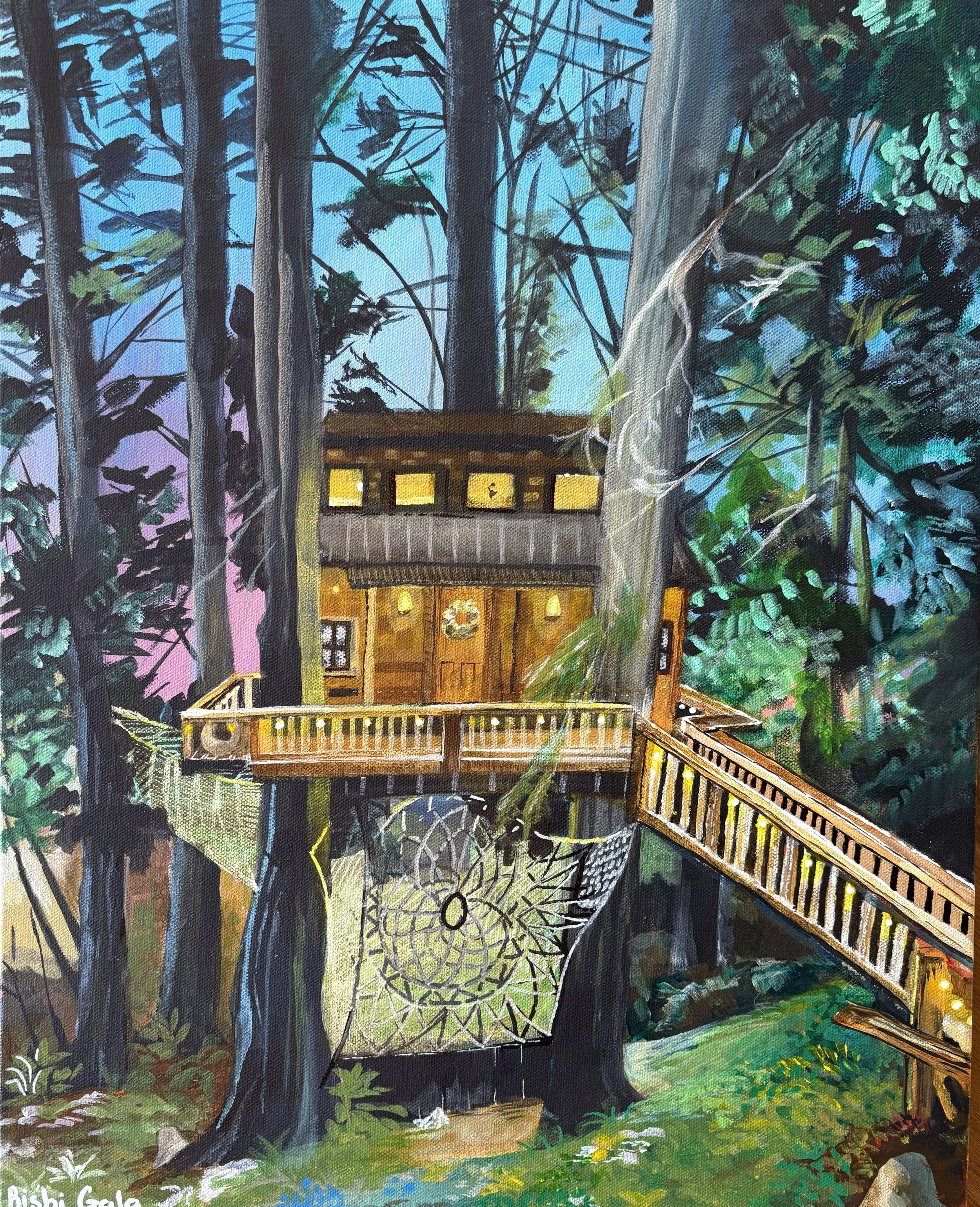 The Kalparu Treehouse Retreat, January 2026
This was a commission piece for an AirBNB home. It showcases a beautiful AirBNB treehouse as the sun is setting. 
