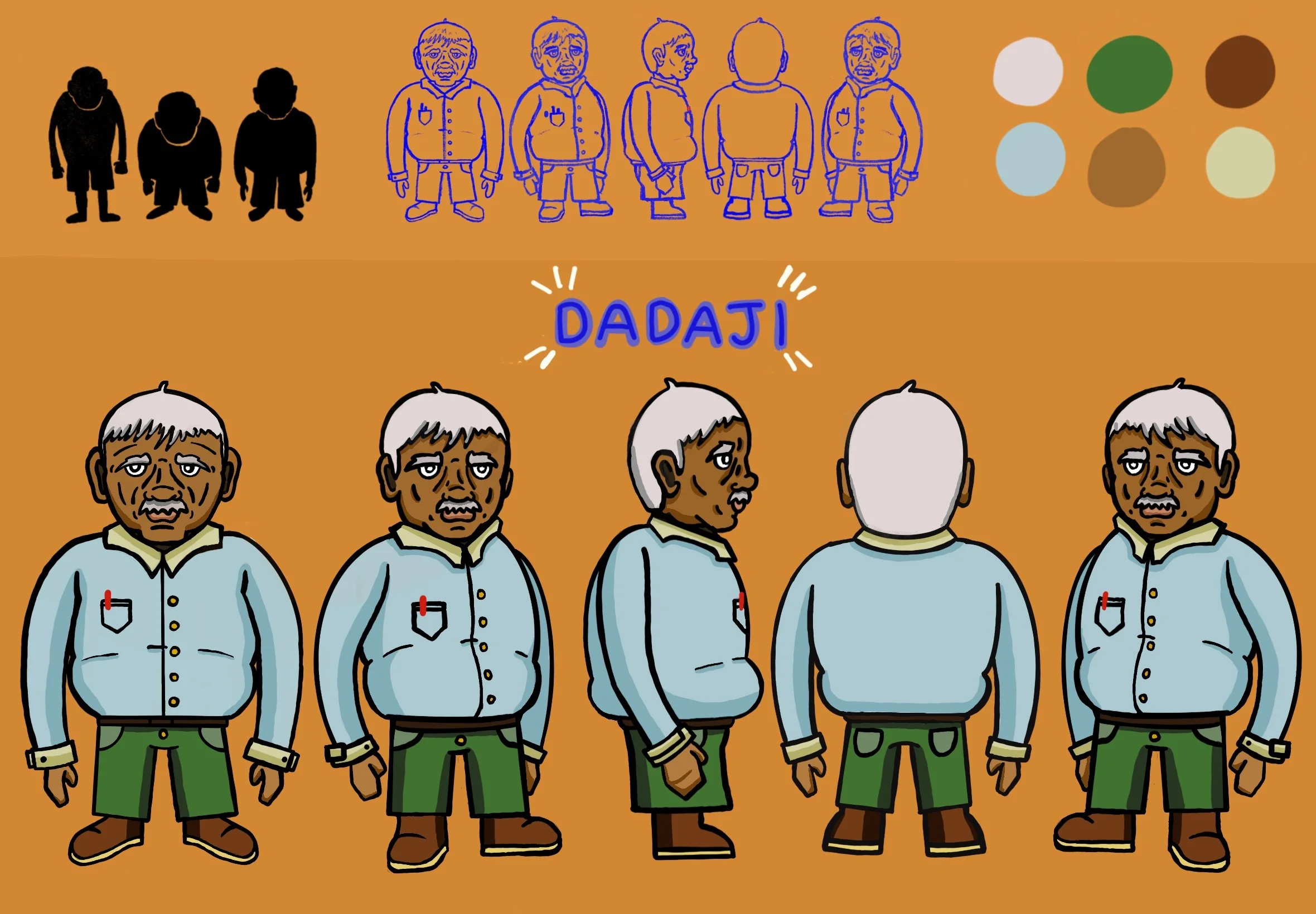 Dadaji Character Design, January 2025
This is a character design of my grandfather, whom I call Dadaji. He was part of a story I worked on that follows him and a cup of Chai. In summary, it follows him cooking Chai, drinking it, and sharing it with h