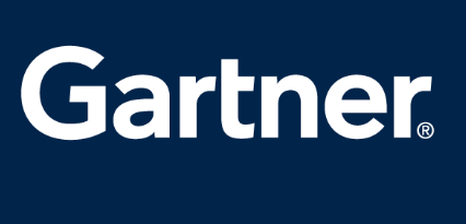 Gartner logo with white text on a dark blue background.