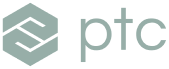 PTC logo featuring a hexagonal shape and the lowercase text 'ptc'