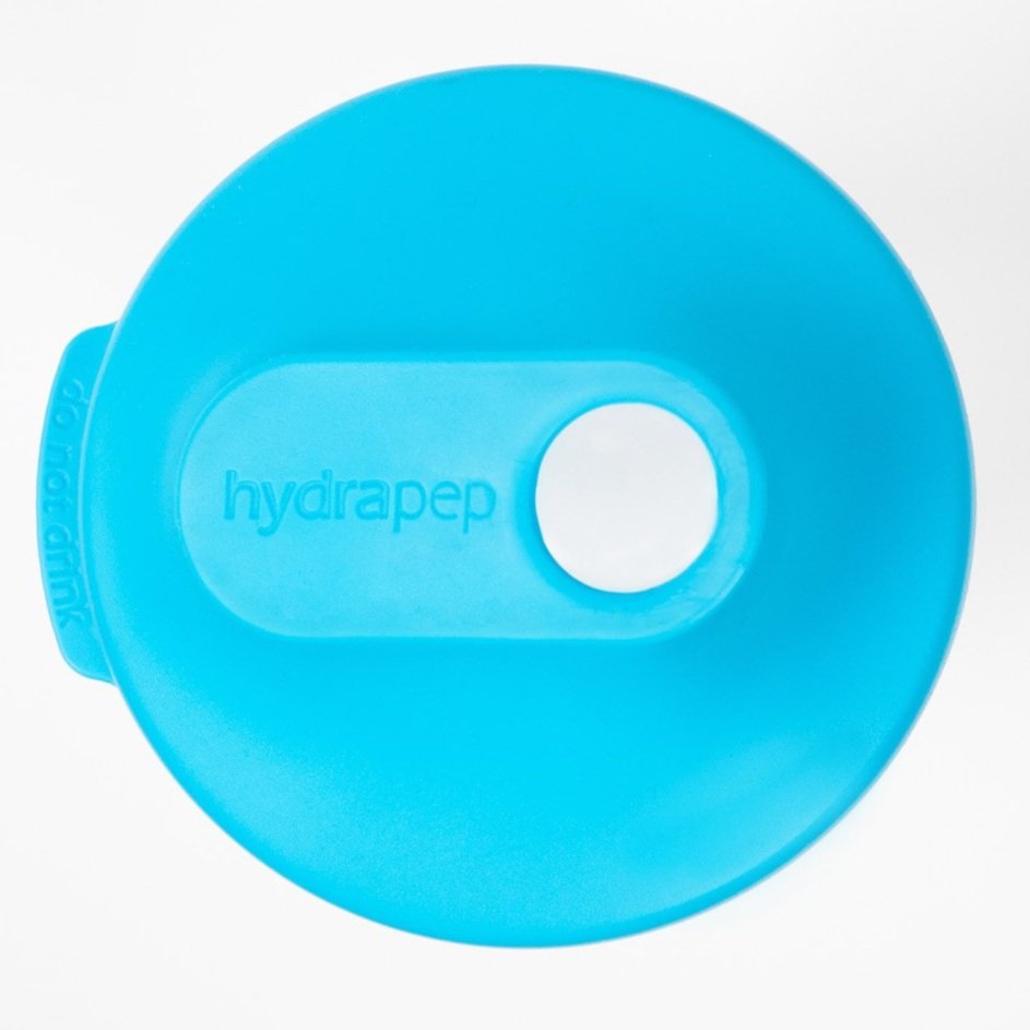 Blue Hydrapep water bottle cap with a circular opening in the center.