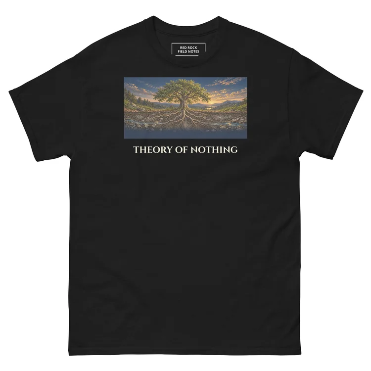 Black Hidden Support tee with tree and roots artwork.