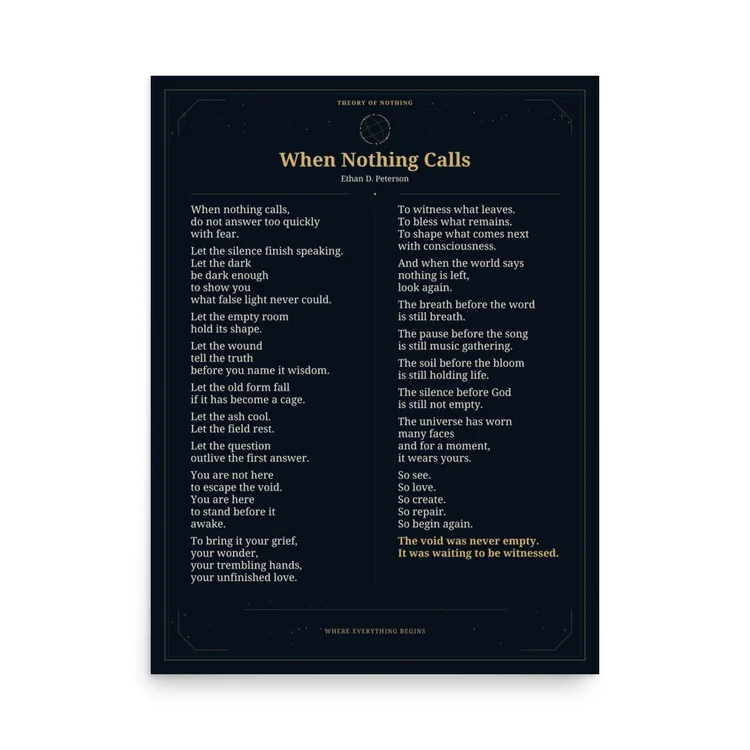 When Nothing Calls poem print in ivory and gold.