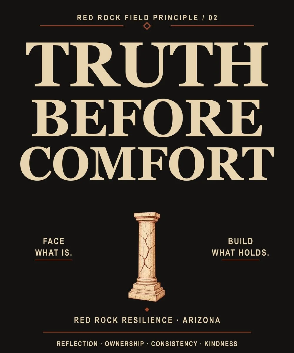 Pillar No. 01 Truth Before Comfort artwork with cracked classical column.