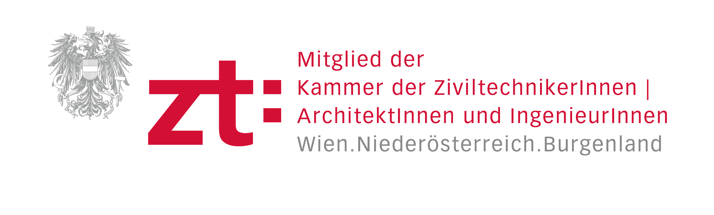 Logo der Kammer der ZiviltechnikerInnen Österreichs mit österreichischem Wappen und Text in Deutsch