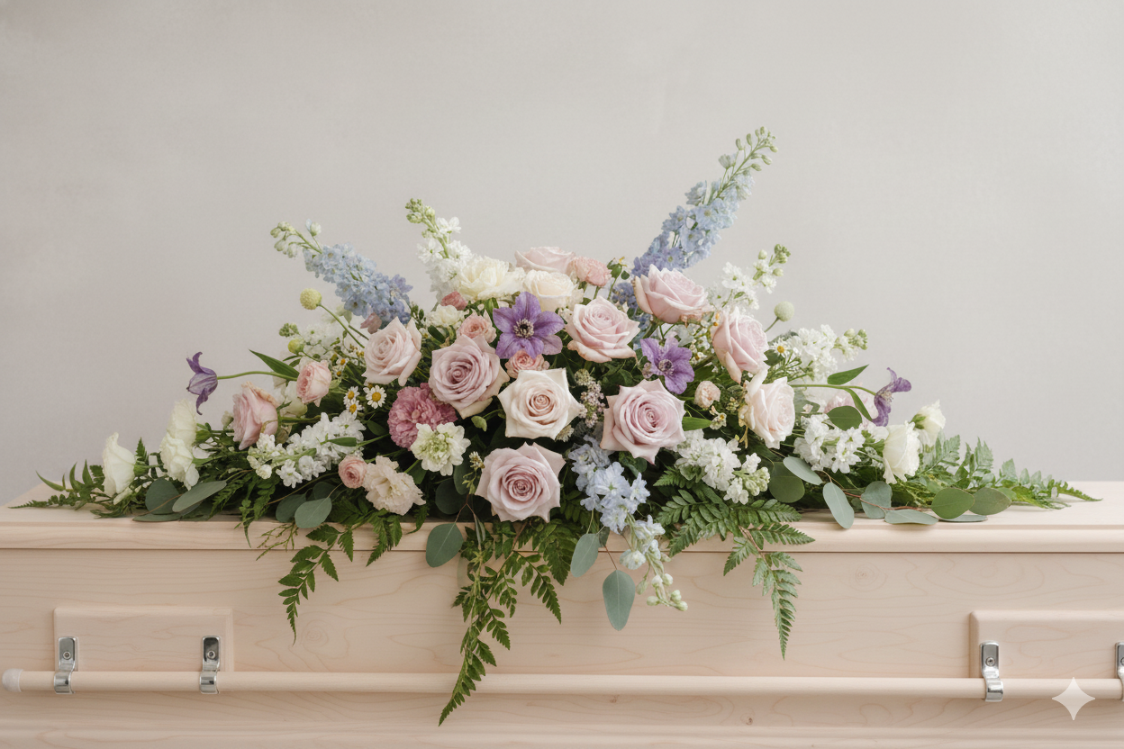 Coffin spray flowers pastels