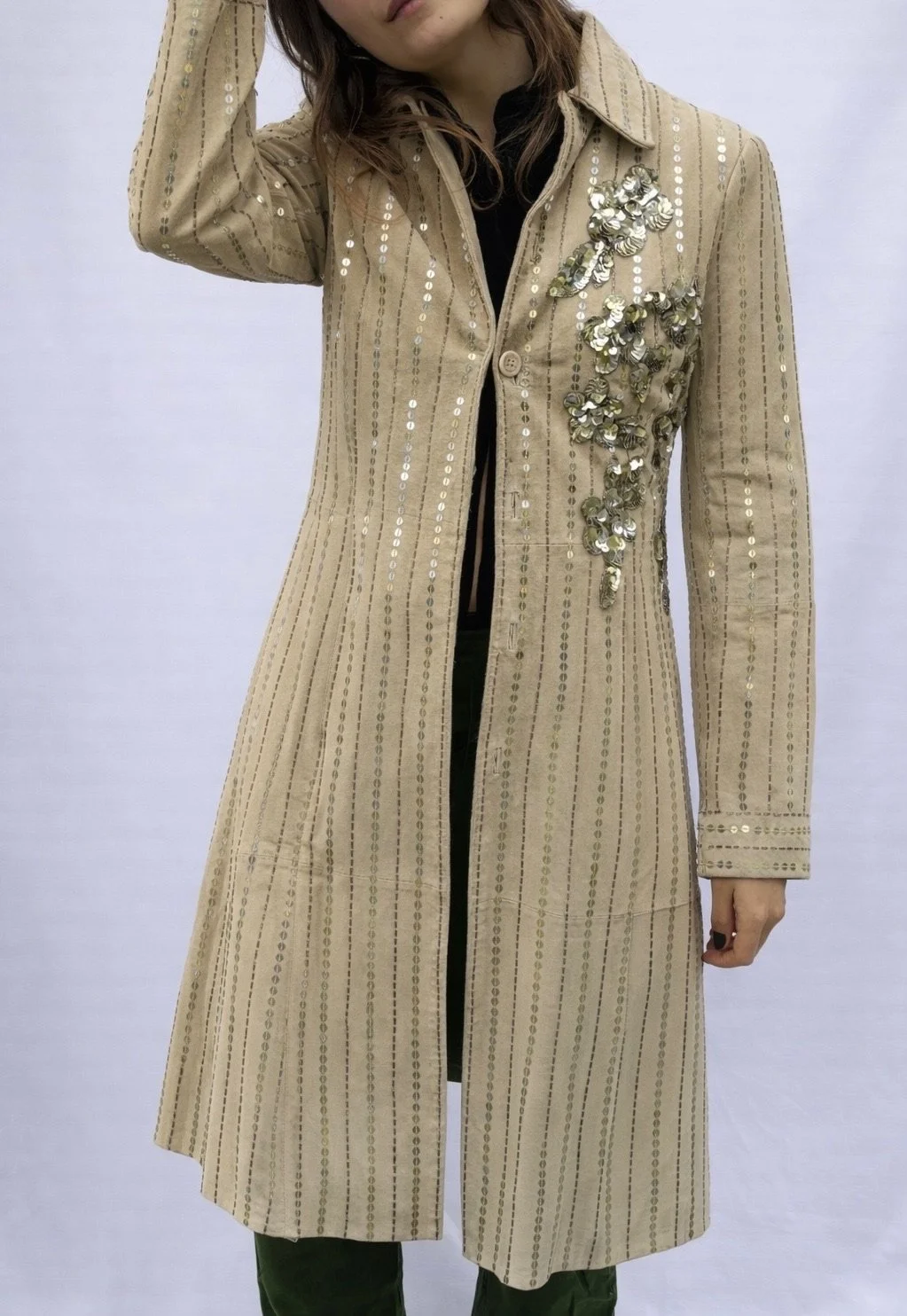 Vintage suede and sequin coat