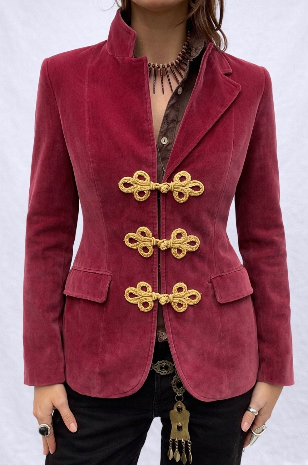 Pink velvet chinese blazer
