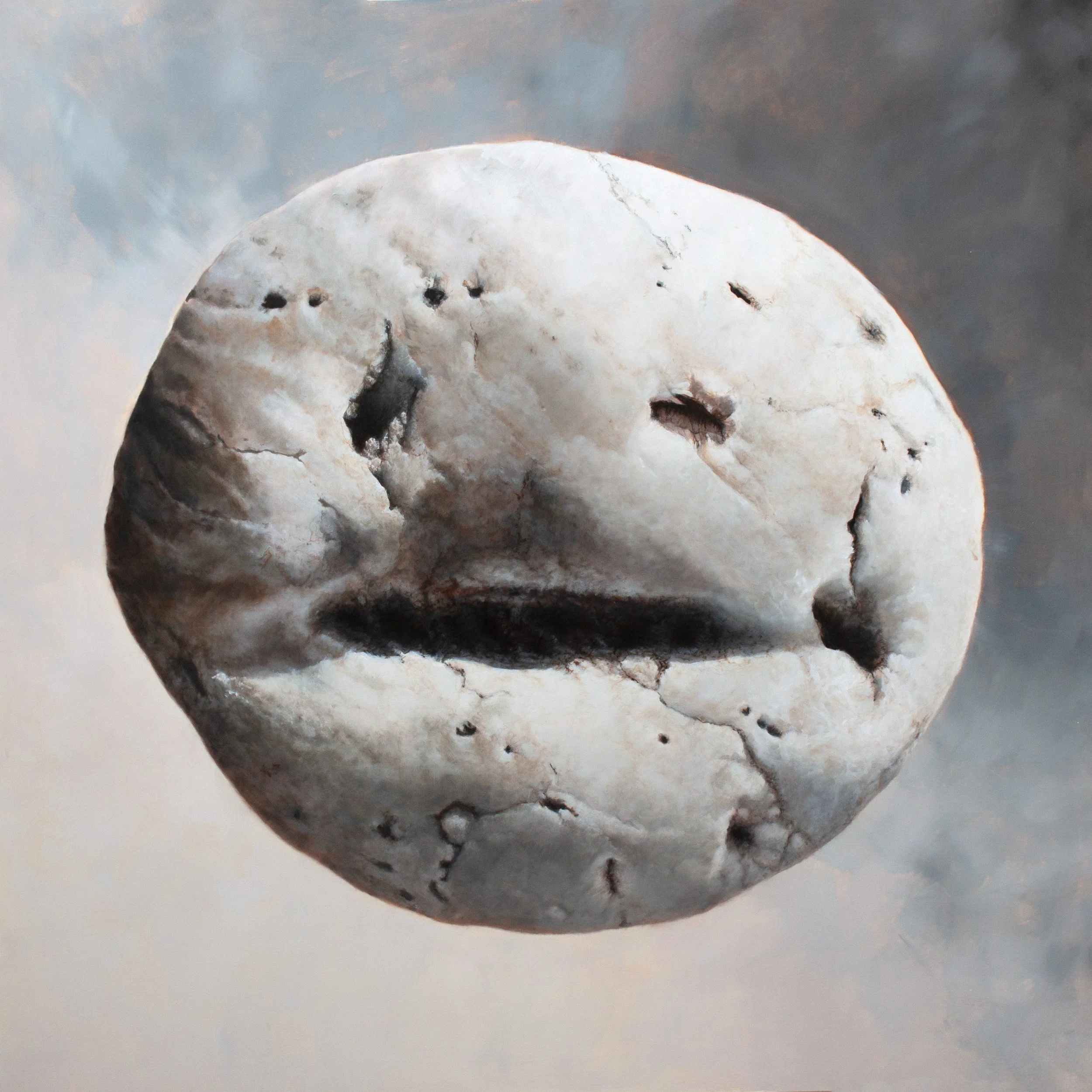 Meanwhile, otherness watches us from the shadows, oil on plywood panel, 122 x 122 cm