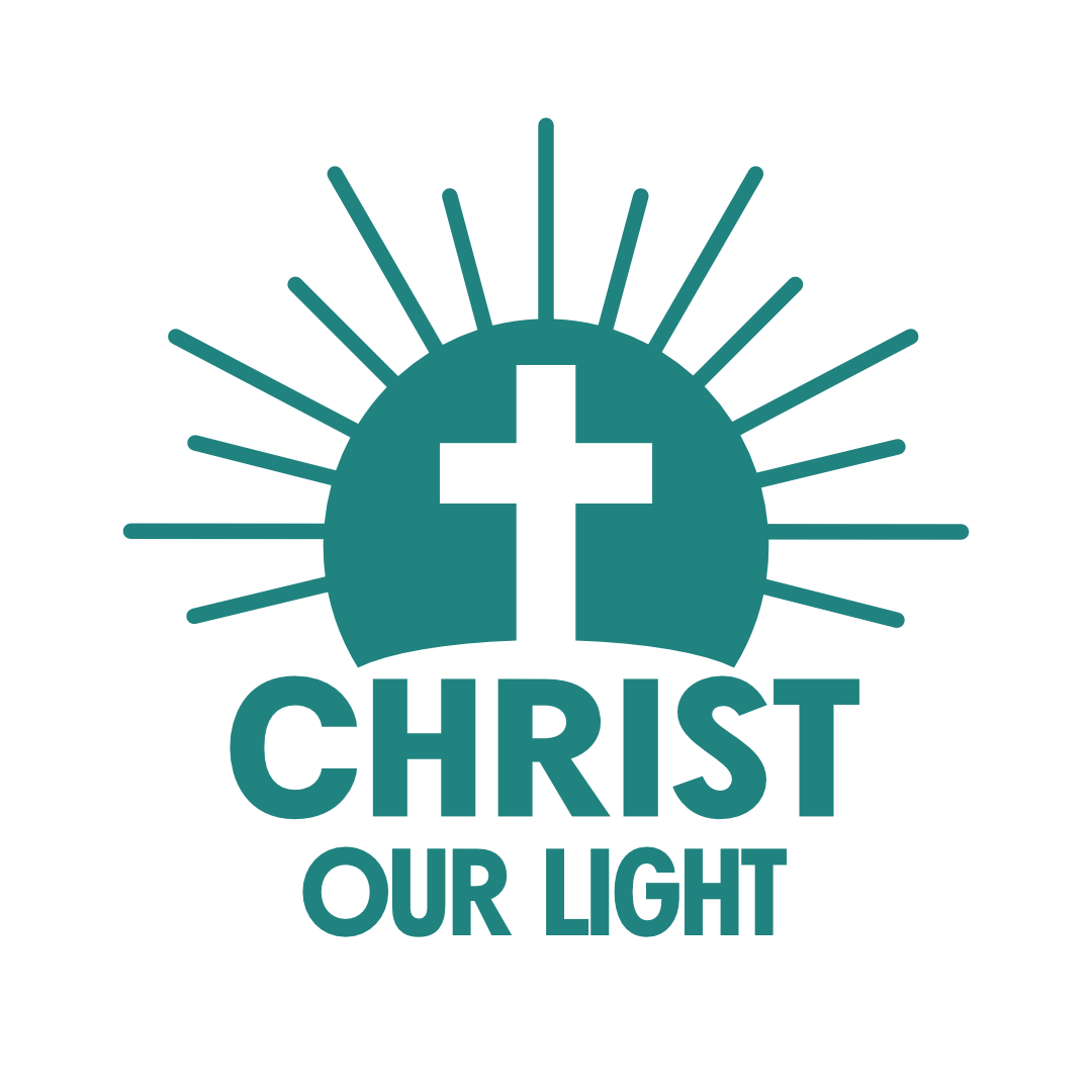 Design featuring a cross with rays of light around it and the text 'Christ Our Light' below.