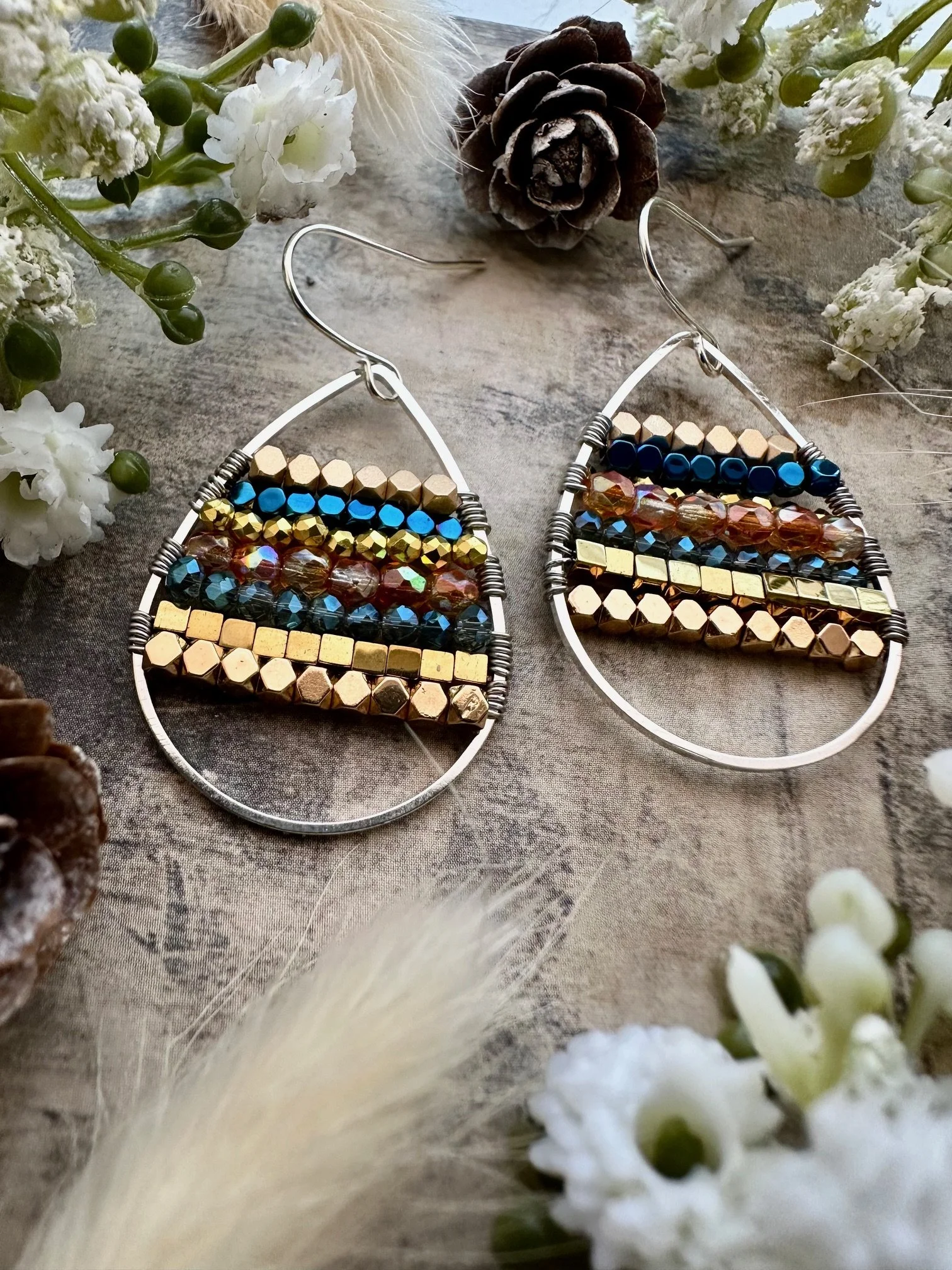 Multicolour Beaded Teardrop Earrings