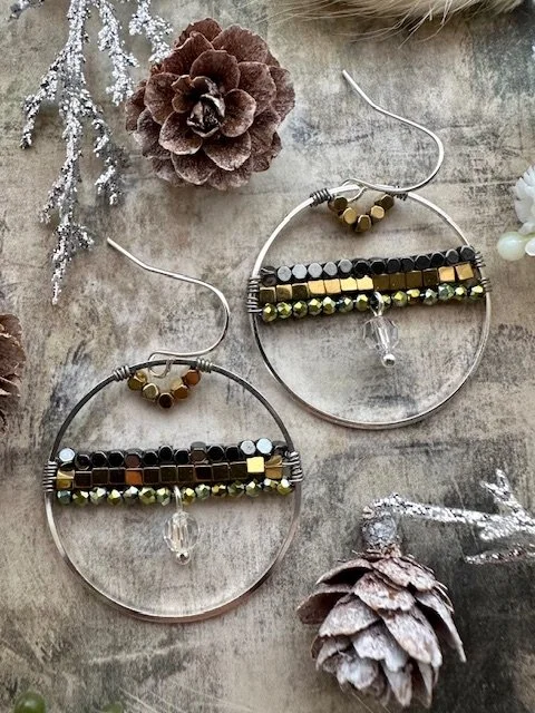 Metallic Hoop Earrings with Crystal Drop