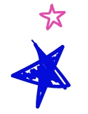 Two stylized stars, one pink and one blue, with a black background.