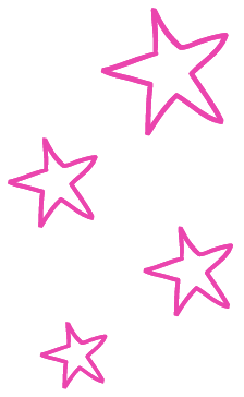 Four pink outlined stars on a black background, varying in size and orientation.