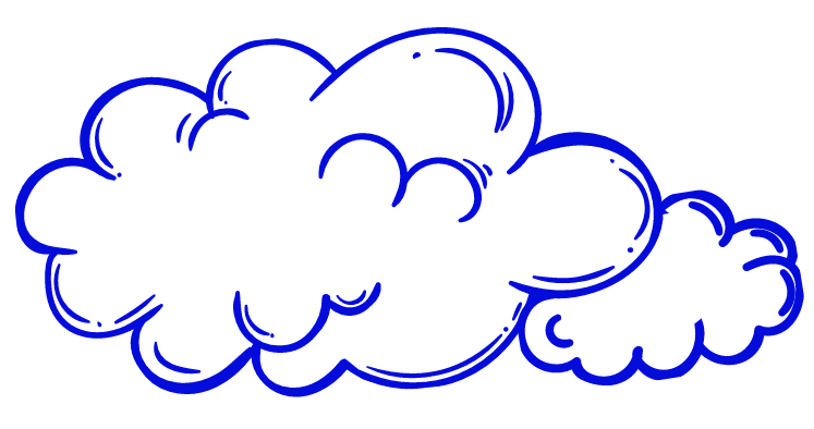 Black outline of a cloud with rounded edges, drawn with a blue outline.