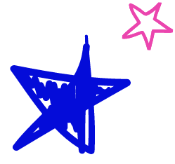 Blue and pink star-shaped drawings on a black background