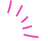 Purple clock hand with pink lines pointing outward against a white background.