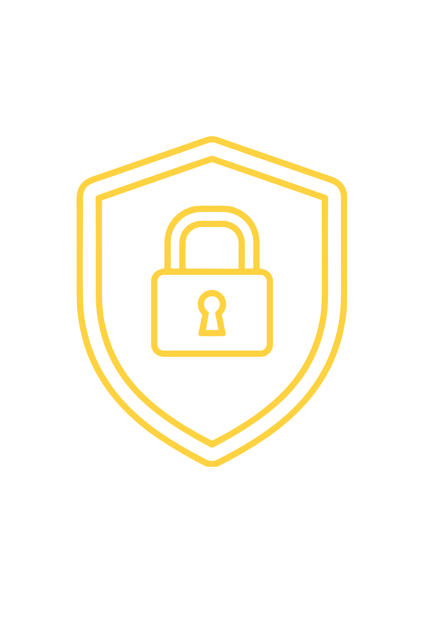 Yellow outline shield with a padlock icon in the center on a black background