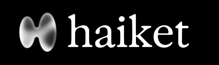 The logo features a stylized butterfly next to the word 'haiket' in white text on a black background.
