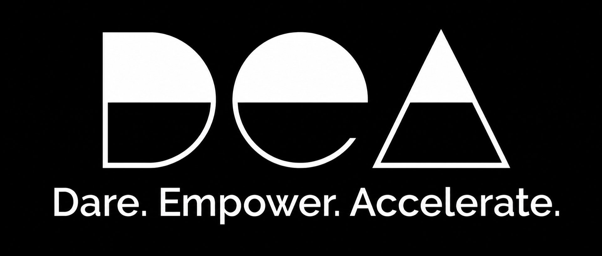 A black background with the white text 'DEA' in large letters, and below it the slogan 'Dare. Empower. Accelerate.'