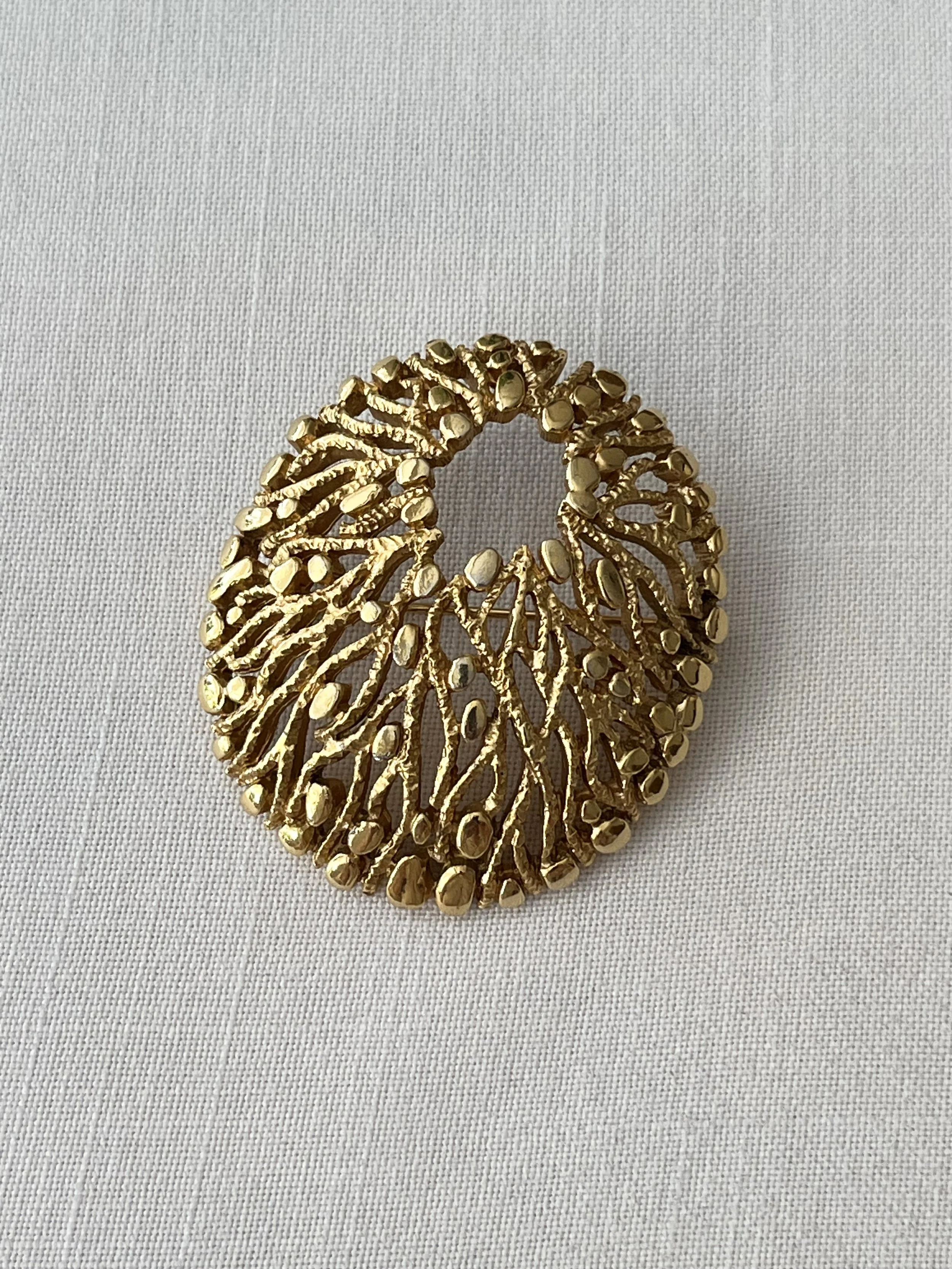 1990s David Fowkes Gilt Roundel Brooch