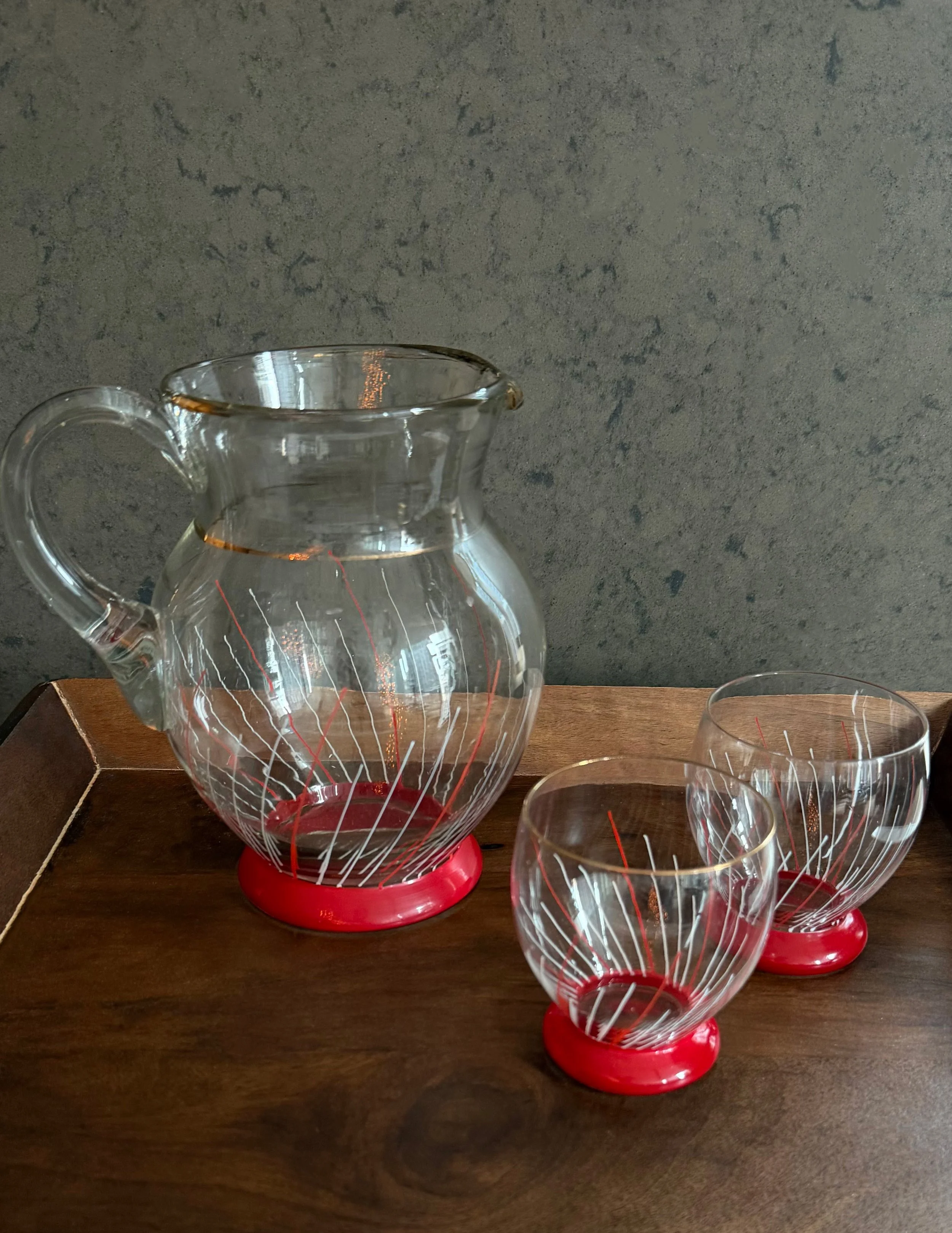 1950s Red Swirl Pitcher and Glasses