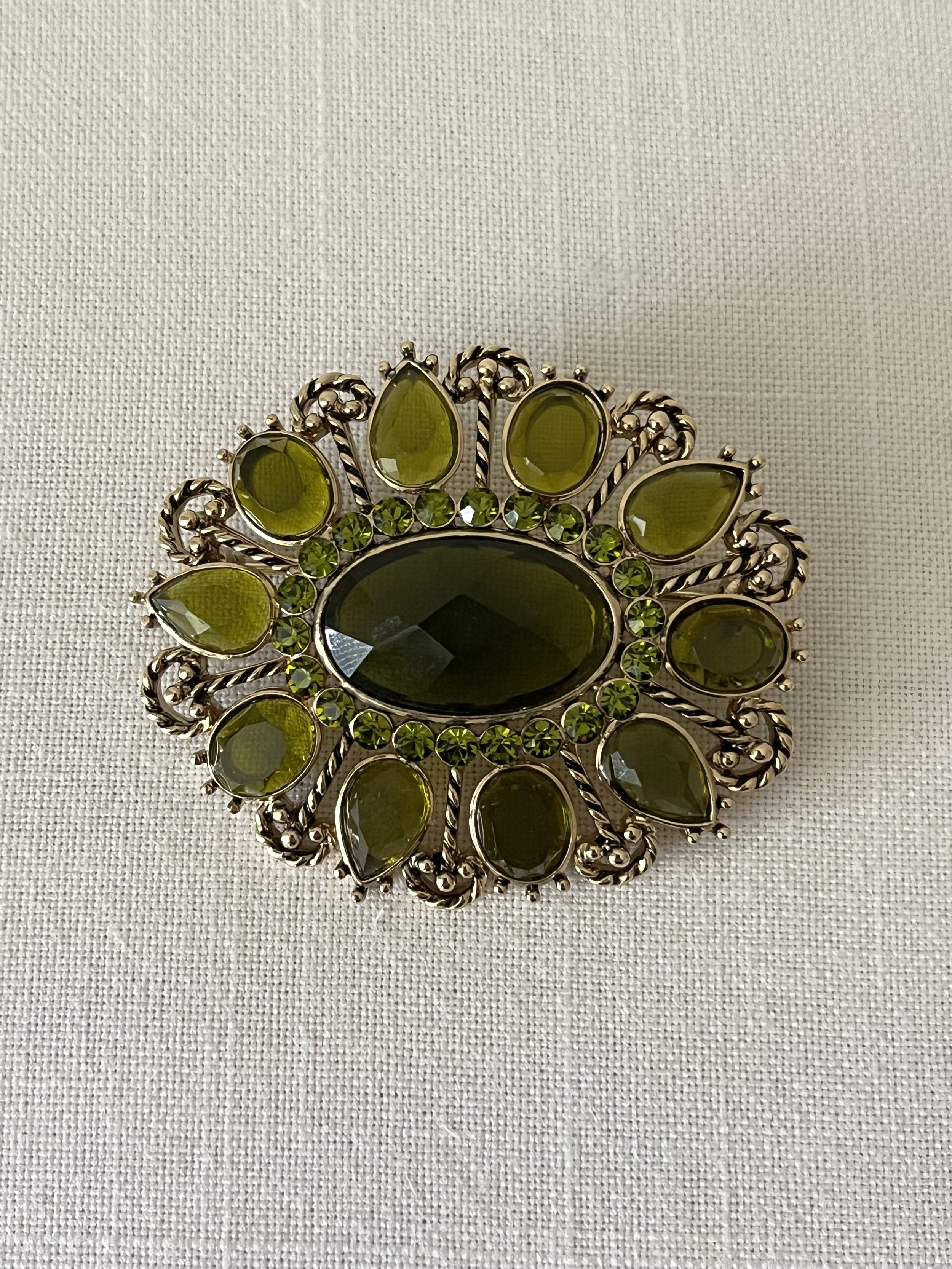 Monet Olive Crystal Brooch