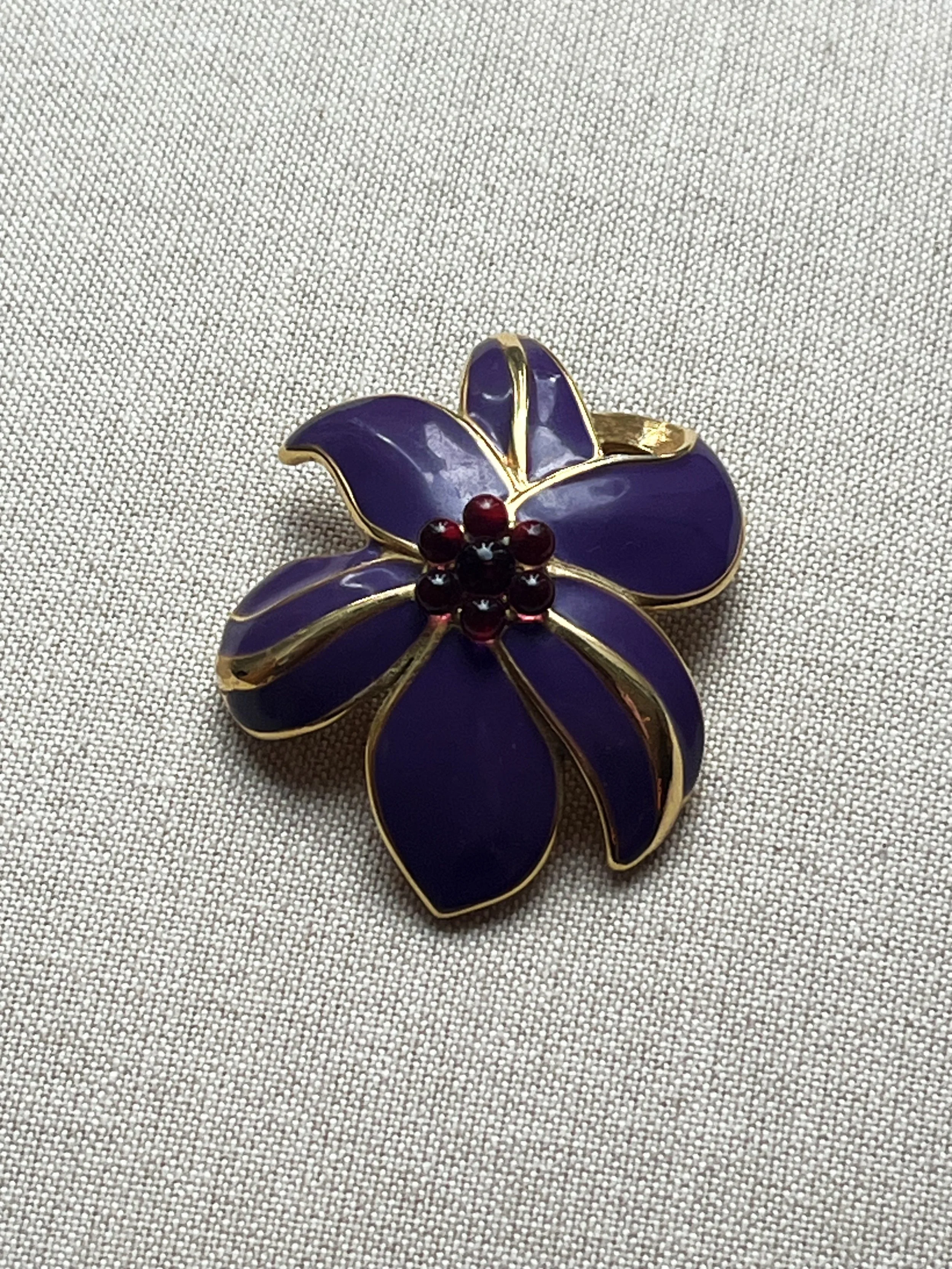 1980s Monet Purple Enamel Flower Brooch