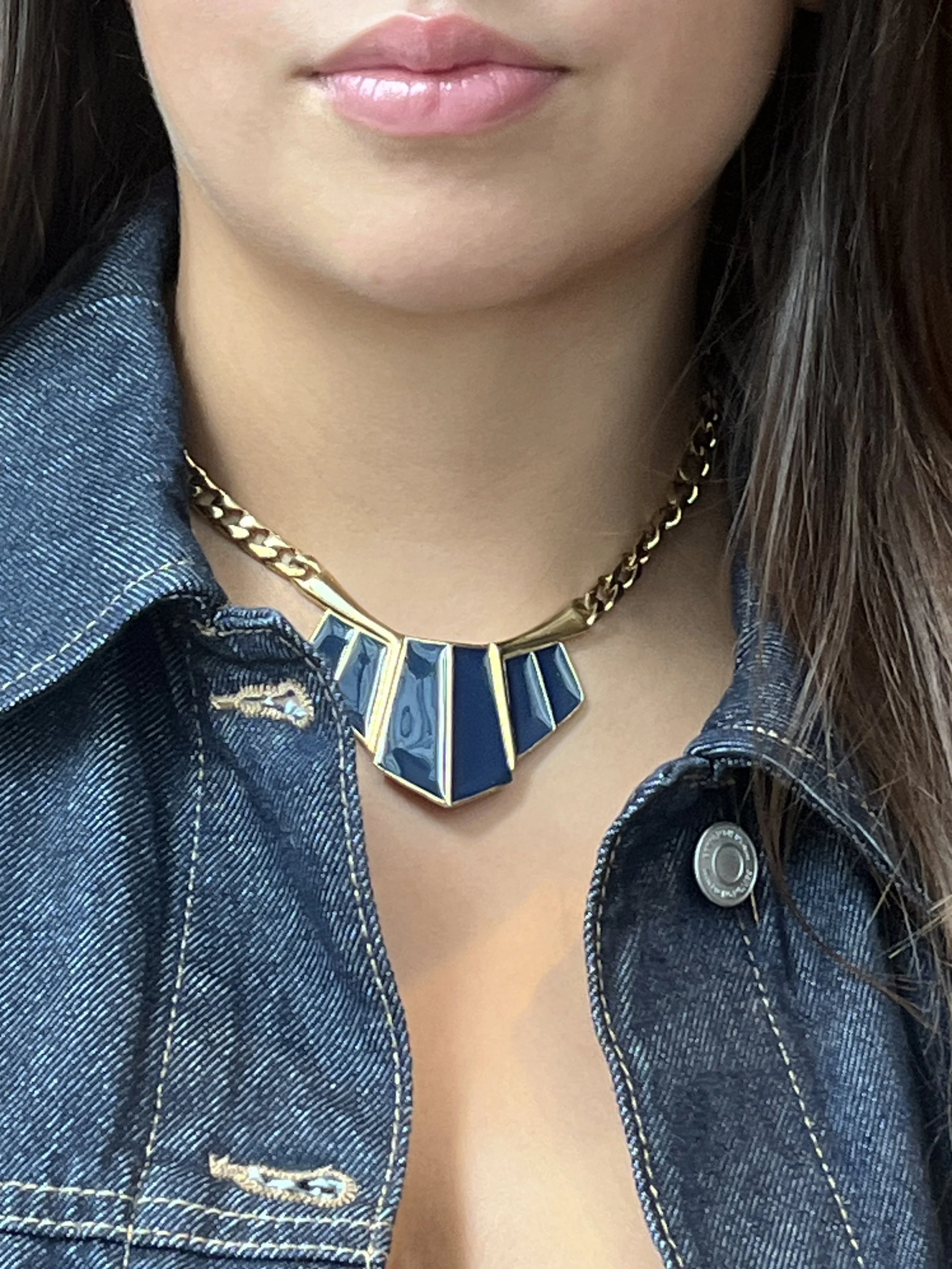 Trifari Navy Enamel Bib Pendant
