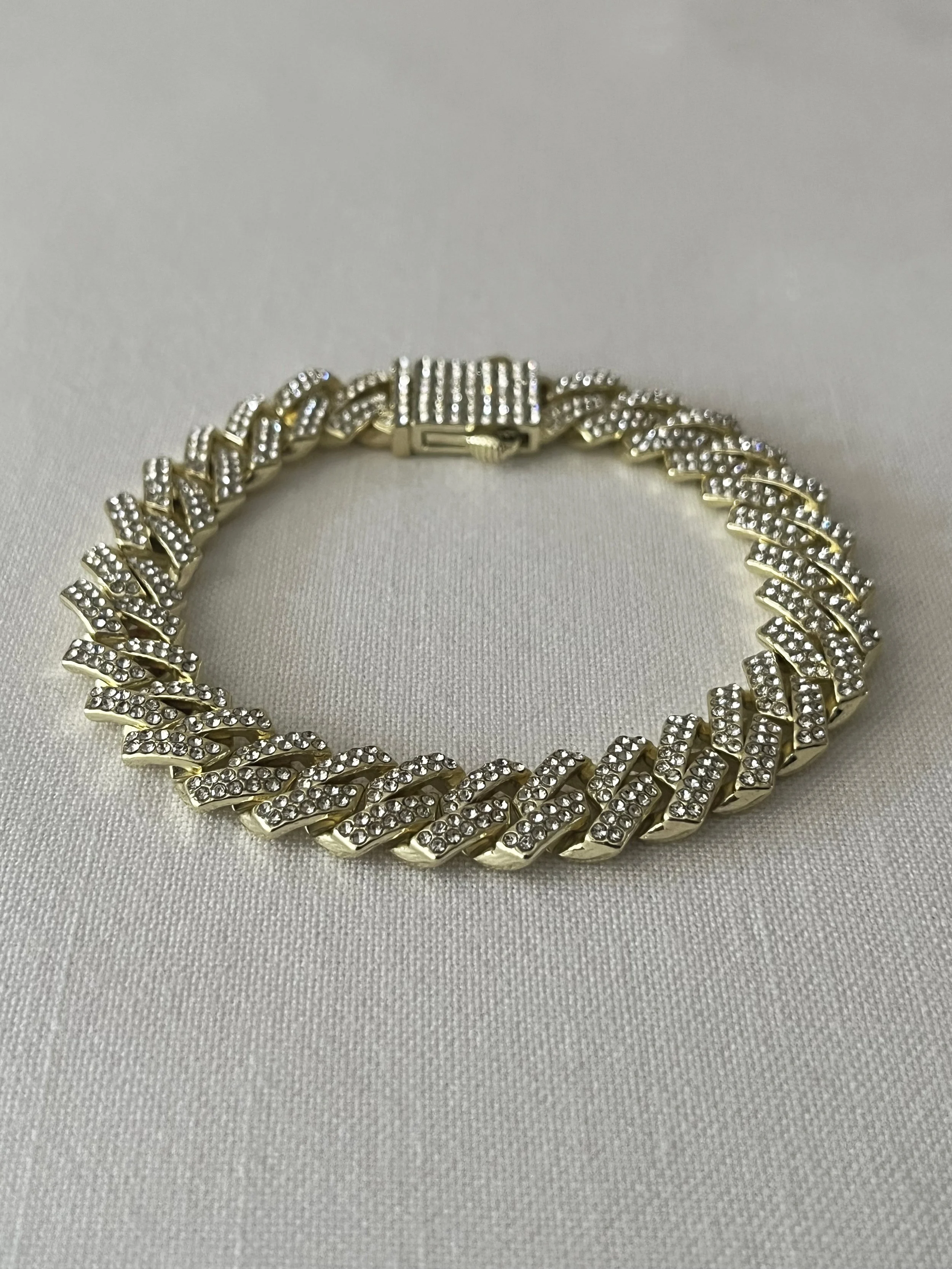 1990s Encrusted Diamanté Cuban-link Bracelet