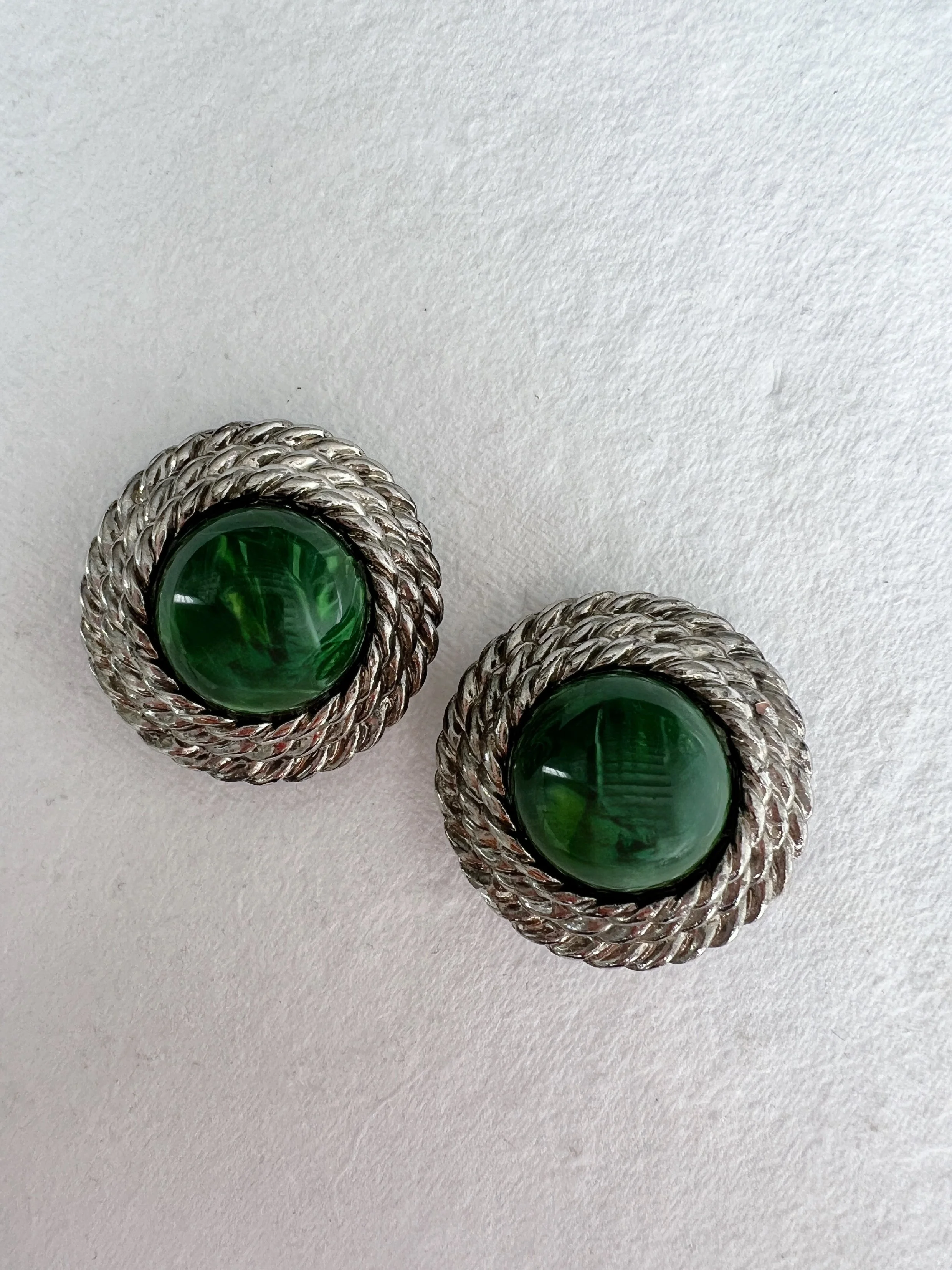 Frank Usher Green and Silver Earrings