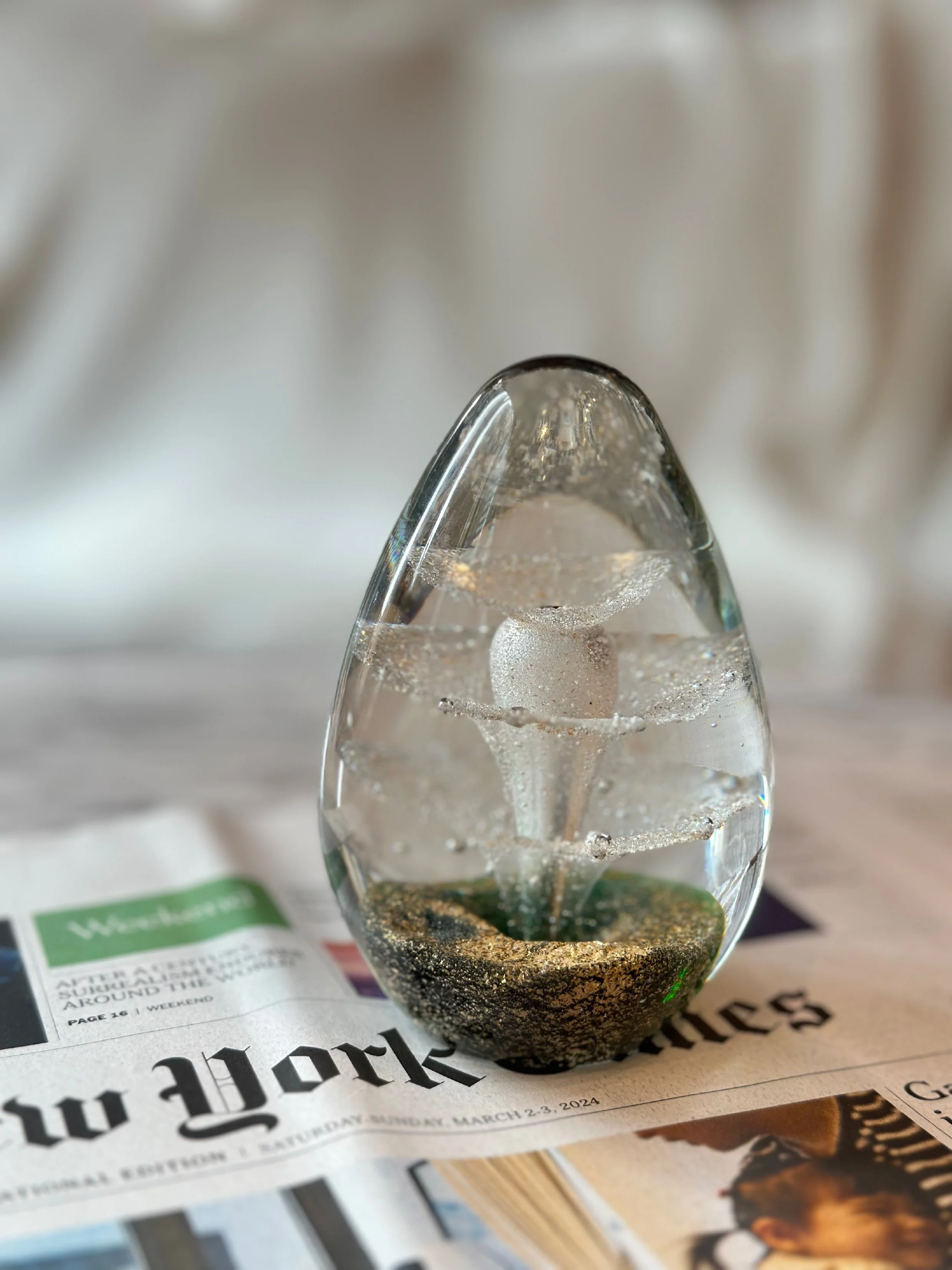 Oceanic-inspired Teardrop Glass Paperweight