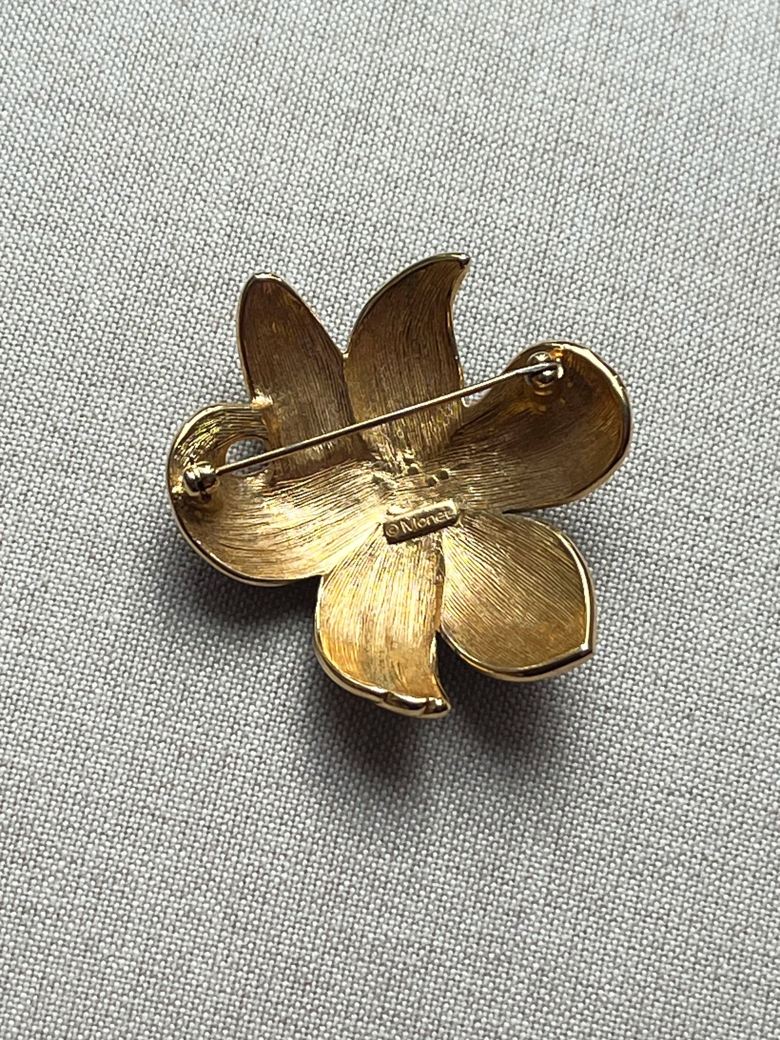 1980s Monet Purple Enamel Flower Brooch with Reverse Pin