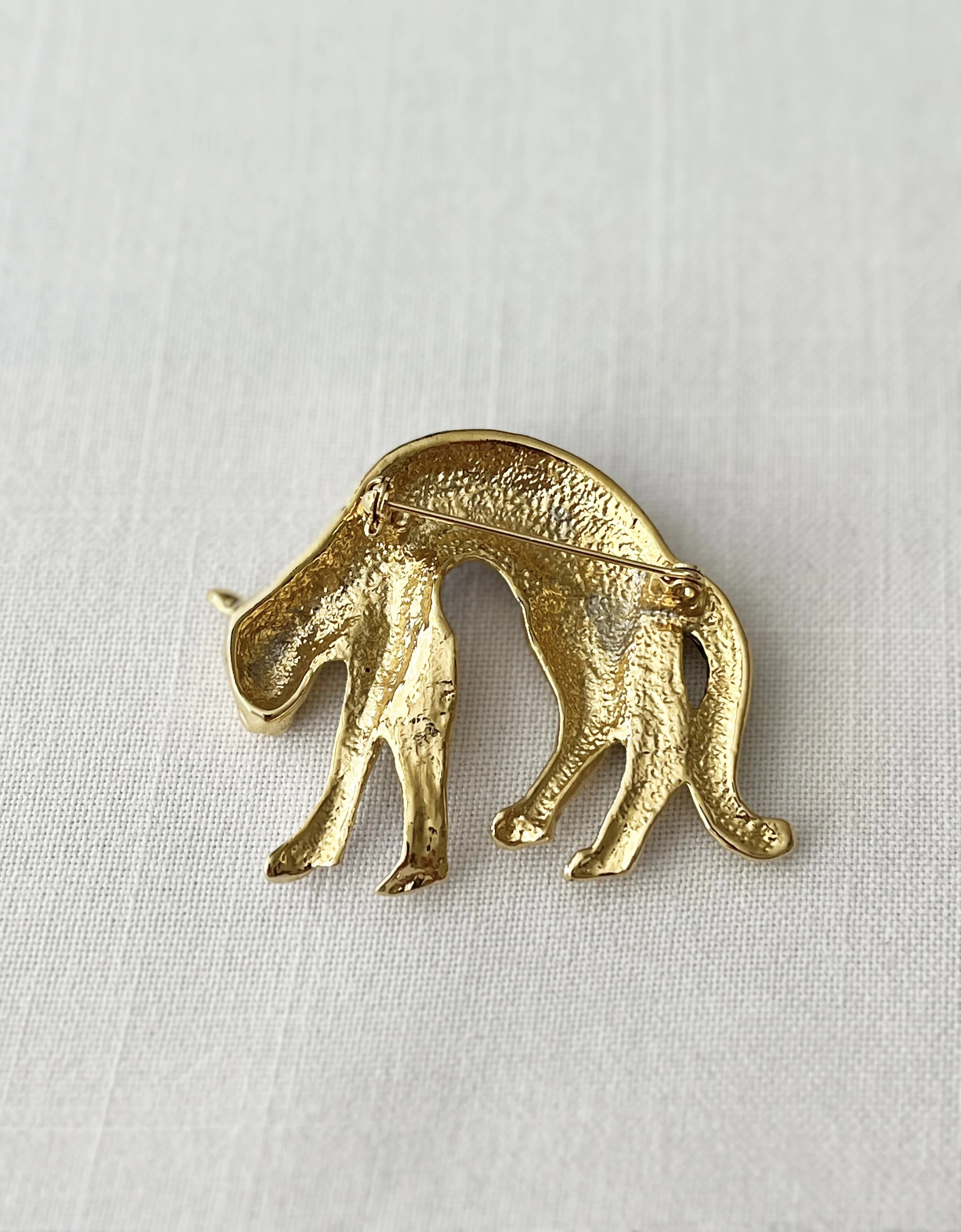 1990s PAVE RHINESTONE ARCHING BIG CAT PIN BROOCH BACK.jpg