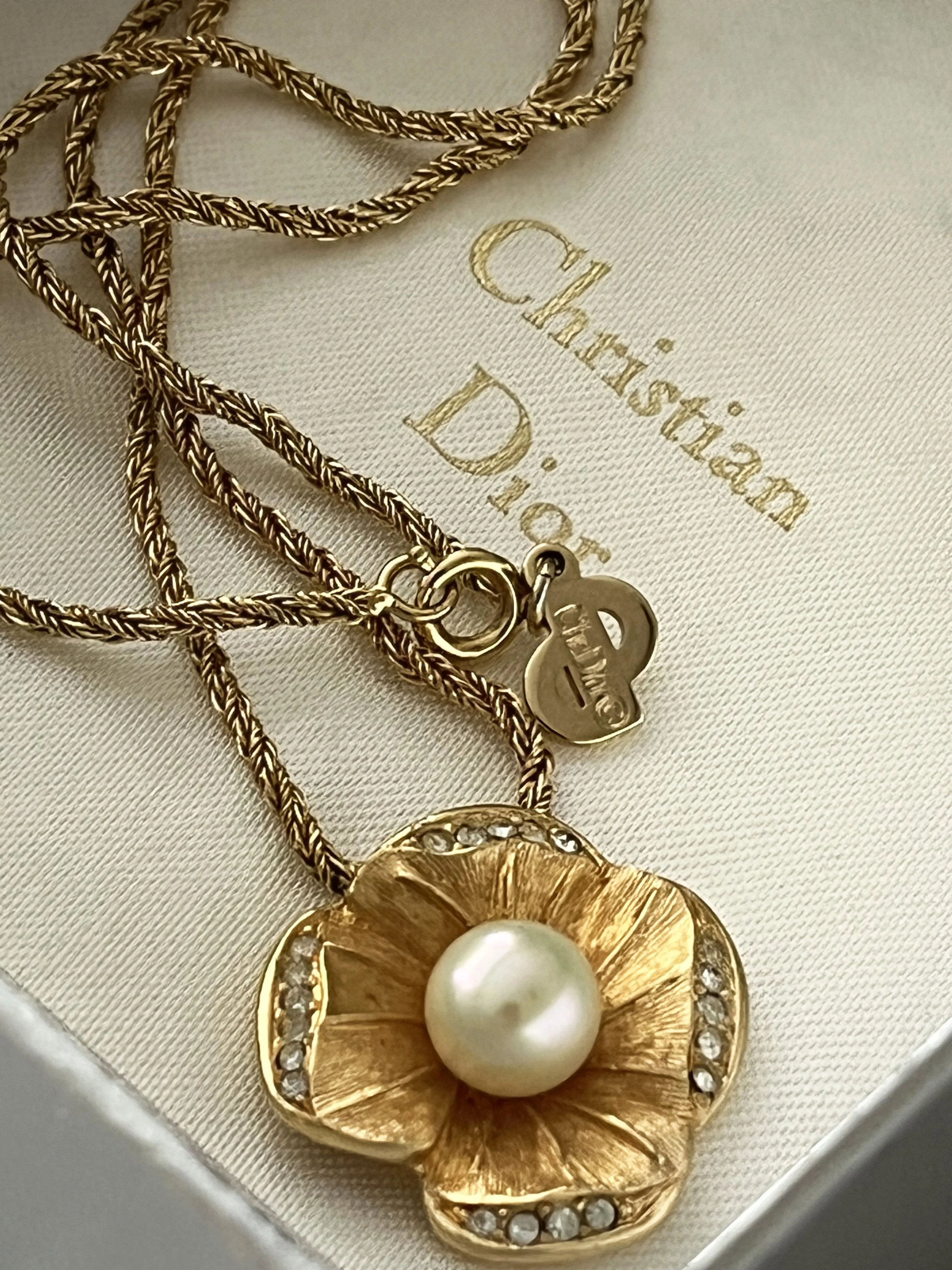 1980s Christian Dior Flower Pendant Necklace