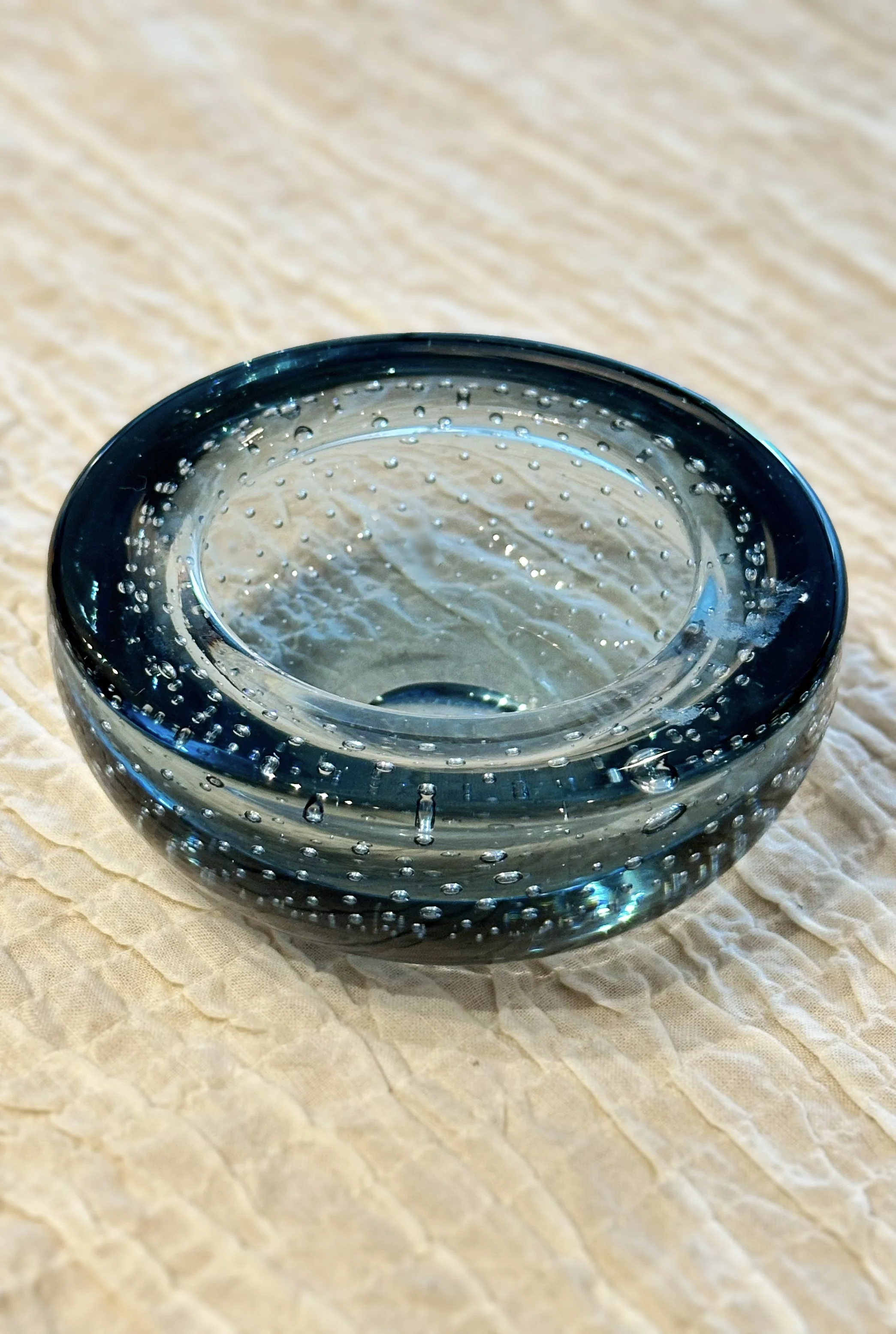 1960s Arctic Blue Bubble Glass Dish