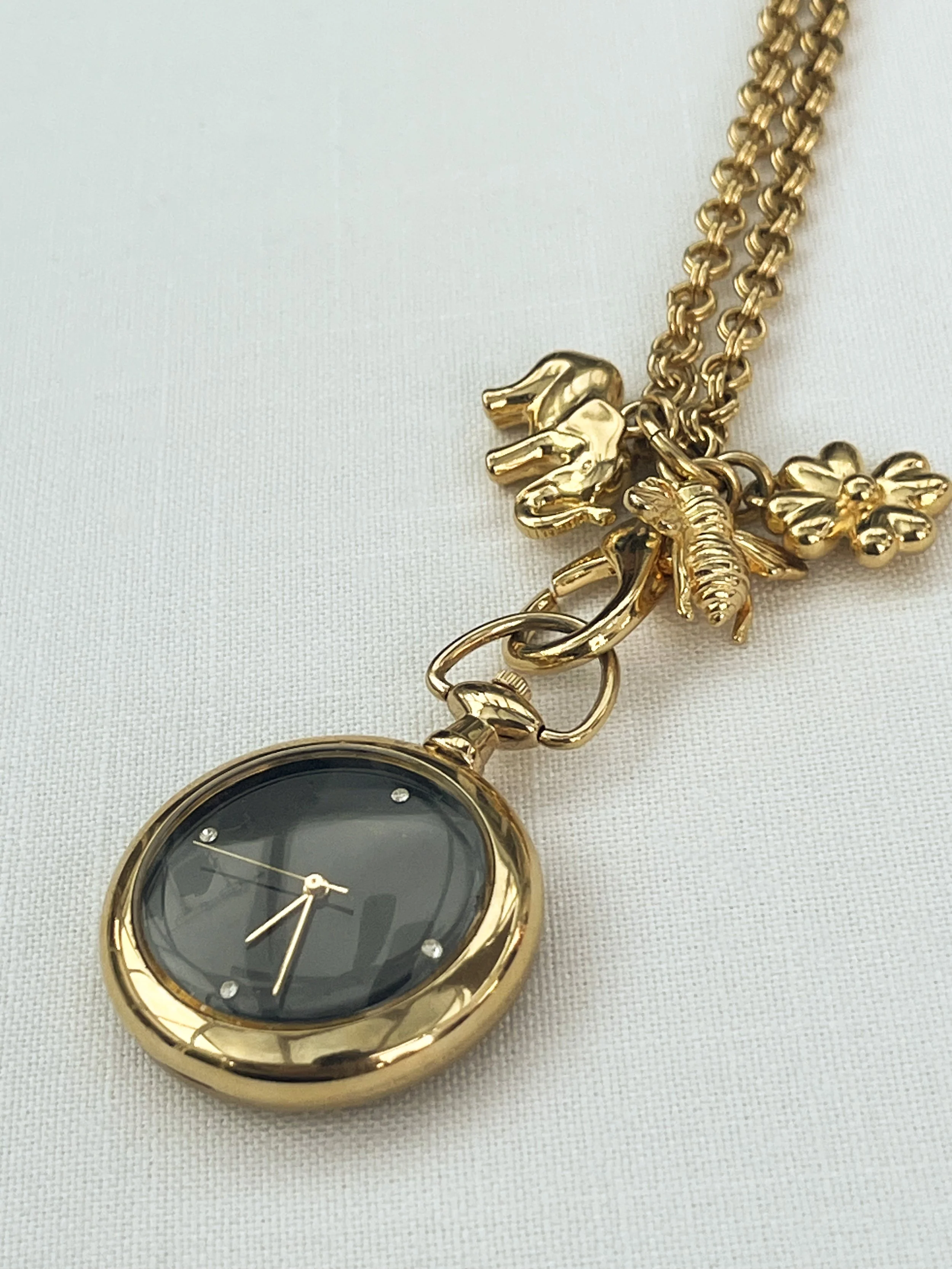 1990s Joan Rivers Pocket Watch Pendant Necklace